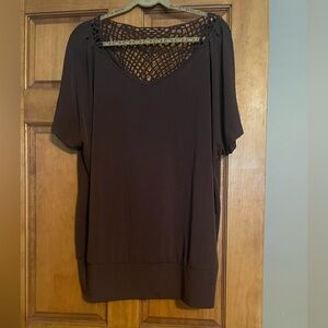 Cato Chocolate Brown Blouse with Intricate Neckline